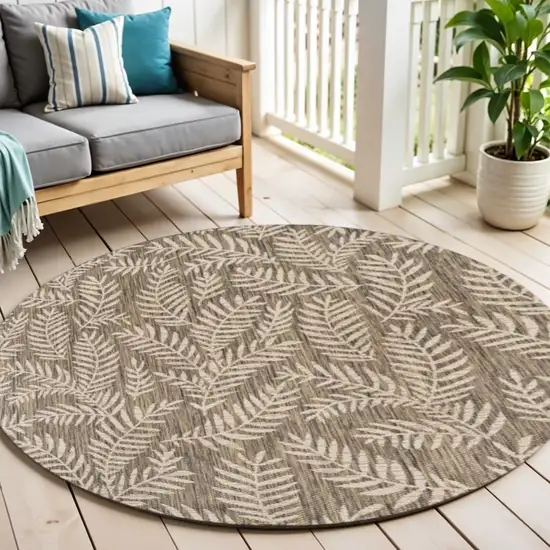 6' Brown And Beige Round Floral Indoor Outdoor Area Rug Photo 1