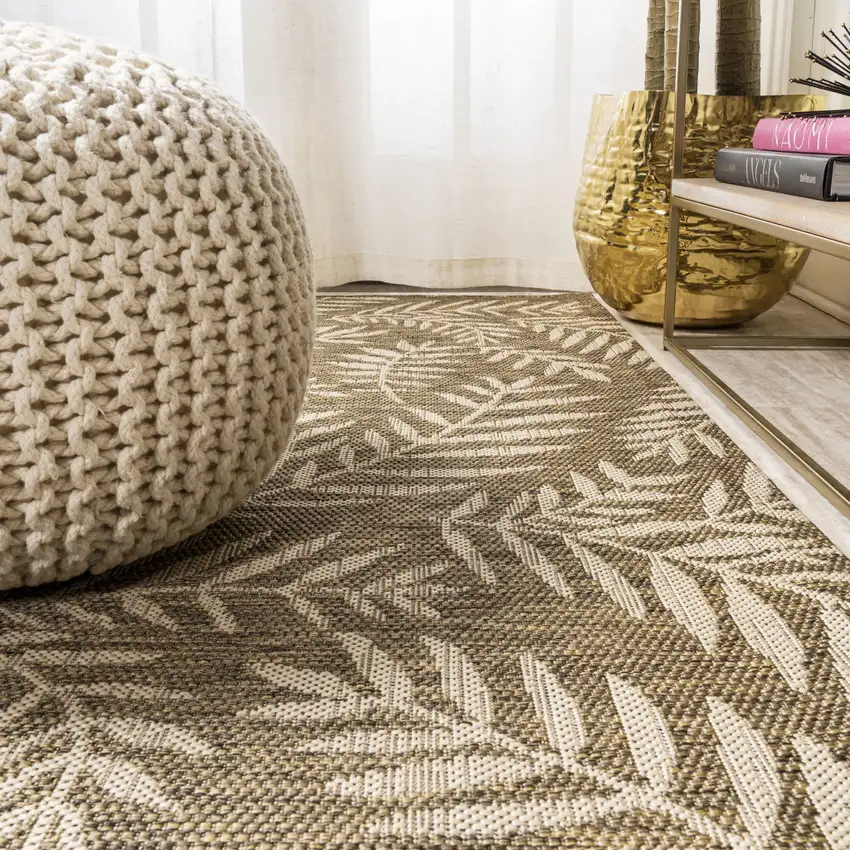 6' Brown And Beige Round Floral Indoor Outdoor Area Rug Photo 6