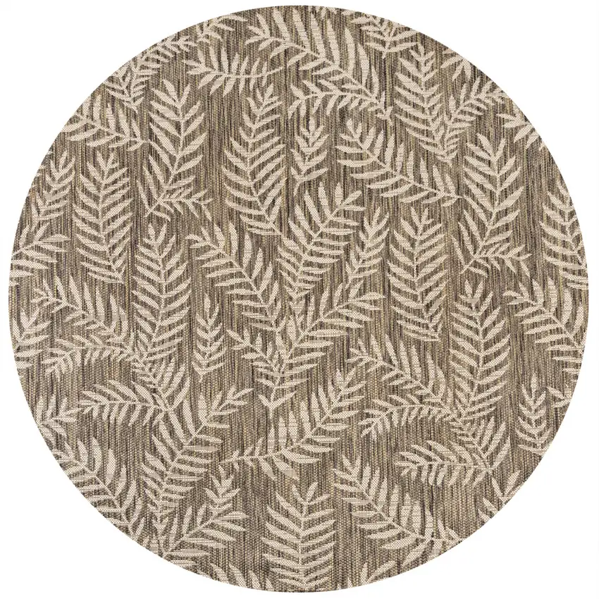6' Brown And Beige Round Floral Indoor Outdoor Area Rug Photo 1