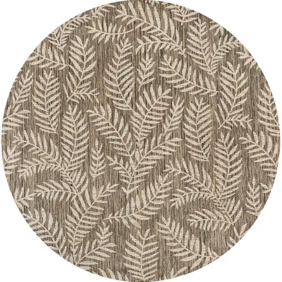 6' Brown And Beige Round Floral Indoor Outdoor Area Rug Photo 3