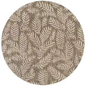 Photo of 8' Brown And Beige Round Floral Indoor Outdoor Area Rug
