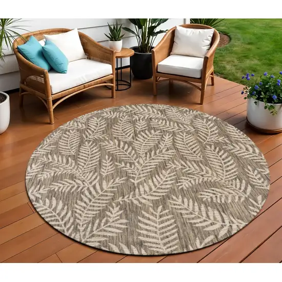 8' Brown And Beige Round Floral Indoor Outdoor Area Rug Photo 1