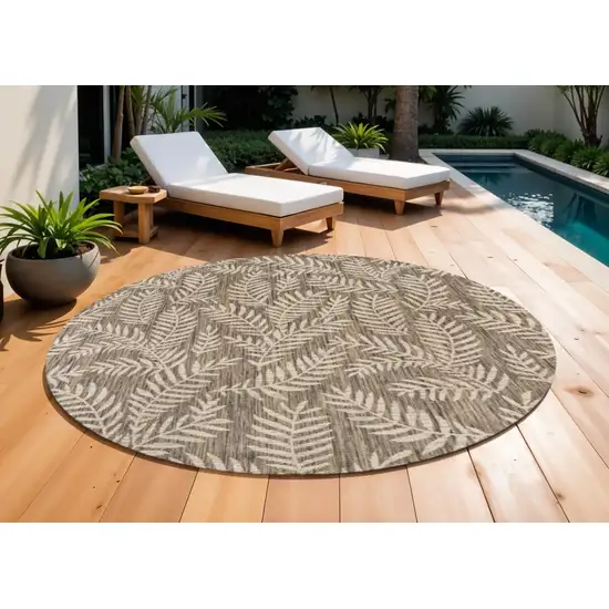 9' Brown And Beige Round Floral Indoor Outdoor Area Rug Photo 1