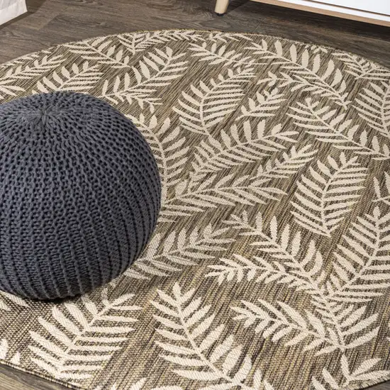 9' Brown And Beige Round Floral Indoor Outdoor Area Rug Photo 4