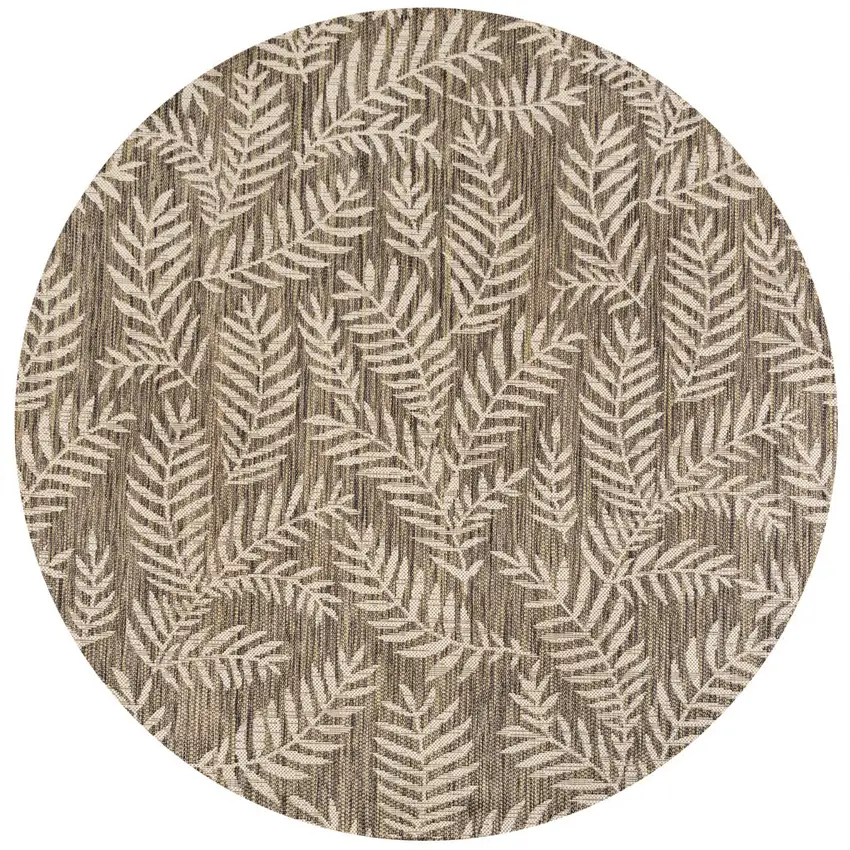 9' Brown And Beige Round Floral Indoor Outdoor Area Rug Photo 3