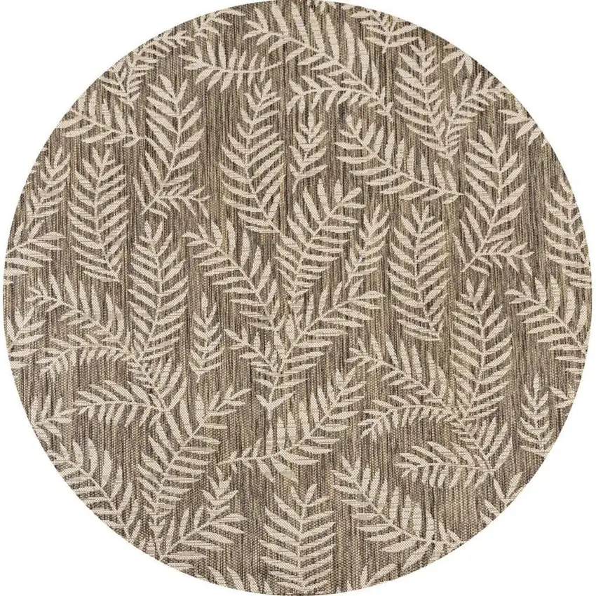 9' Brown And Beige Round Floral Indoor Outdoor Area Rug Photo 2