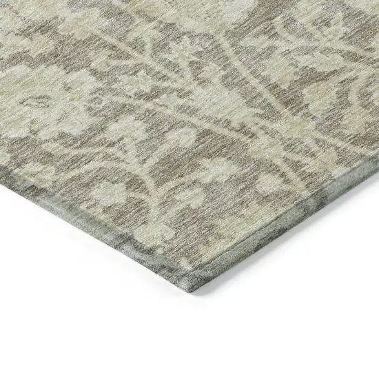 8' Brown And Beige Round Floral Washable Indoor Outdoor Area Rug Photo 4