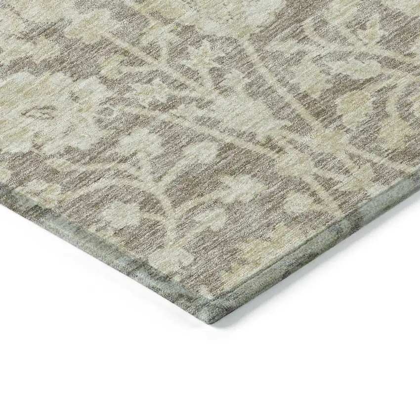8' Brown And Beige Round Floral Washable Indoor Outdoor Area Rug Photo 4