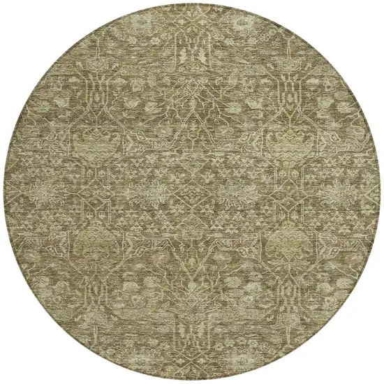 8' Brown And Beige Round Floral Washable Indoor Outdoor Area Rug Photo 6