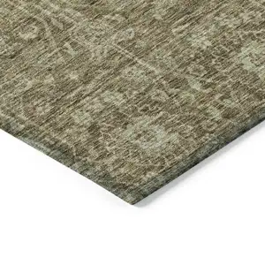 Photo of 8' Brown And Beige Round Floral Washable Indoor Outdoor Area Rug