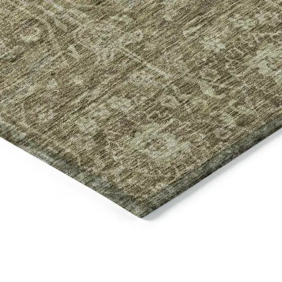 8' Brown And Beige Round Floral Washable Indoor Outdoor Area Rug Photo 4