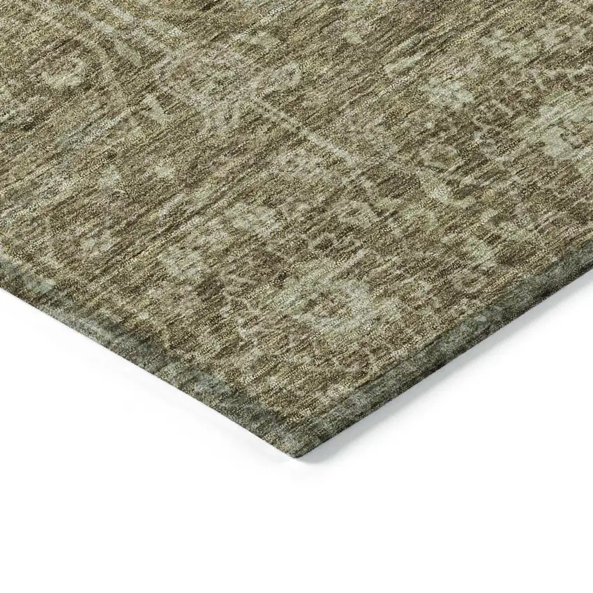 8' Brown And Beige Round Floral Washable Indoor Outdoor Area Rug Photo 4