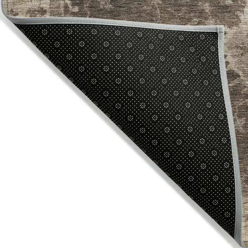 8' Brown And Beige Round Floral Washable Indoor Outdoor Area Rug Photo 9