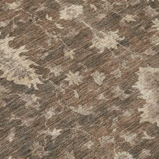 8' Brown And Beige Round Floral Washable Indoor Outdoor Area Rug Photo 8