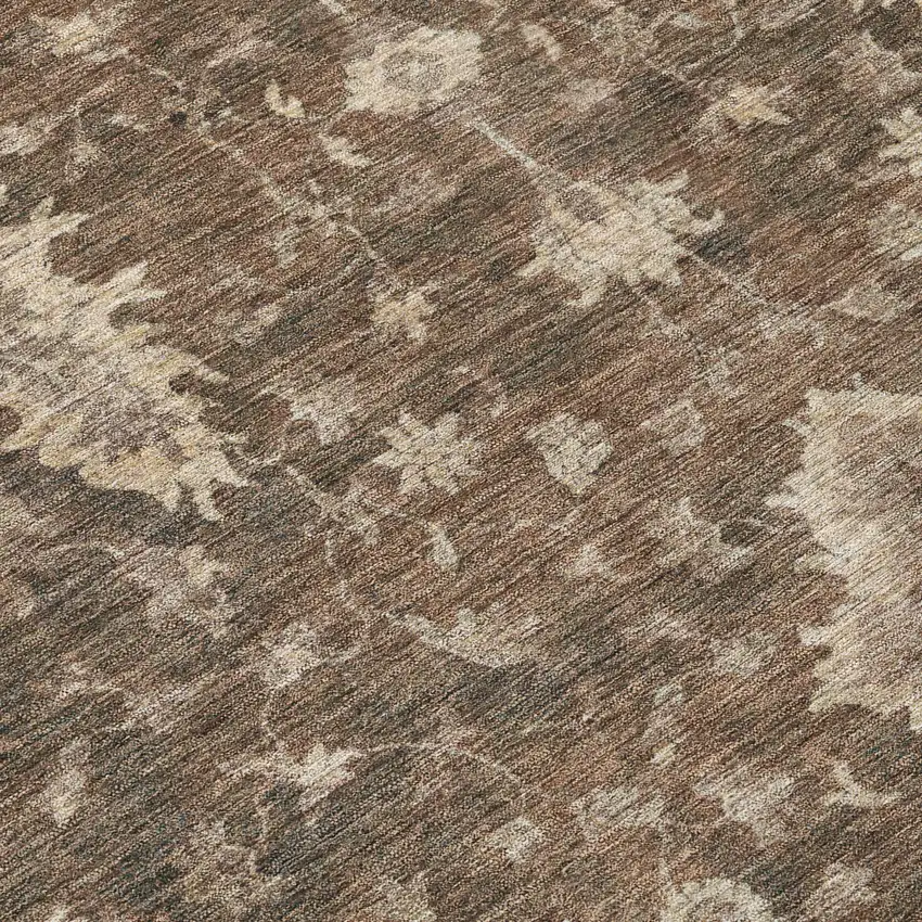 8' Brown And Beige Round Floral Washable Indoor Outdoor Area Rug Photo 8