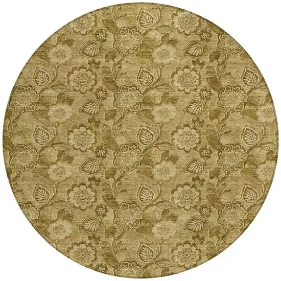 8' Brown And Beige Round Floral Washable Indoor Outdoor Area Rug Photo 3