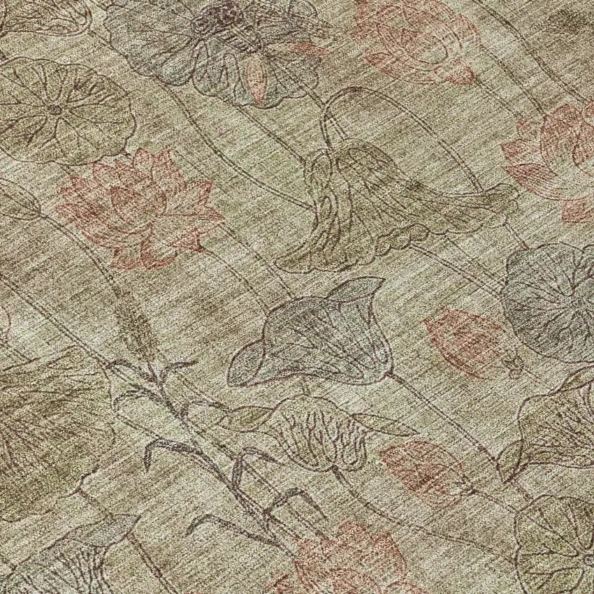 8' Brown And Beige Round Floral Washable Indoor Outdoor Area Rug Photo 9