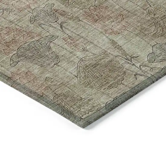 8' Brown And Beige Round Floral Washable Indoor Outdoor Area Rug Photo 4