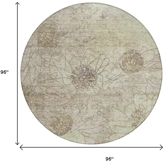 8' Brown And Beige Round Floral Washable Indoor Outdoor Area Rug Photo 3