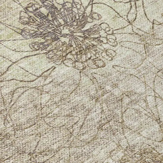 8' Brown And Beige Round Floral Washable Indoor Outdoor Area Rug Photo 9