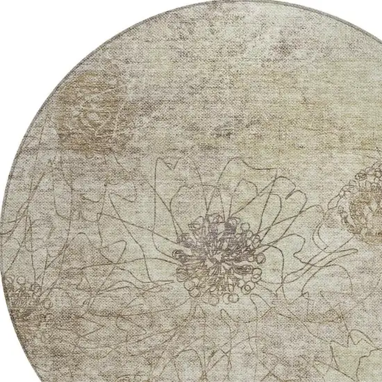 8' Brown And Beige Round Floral Washable Indoor Outdoor Area Rug Photo 6