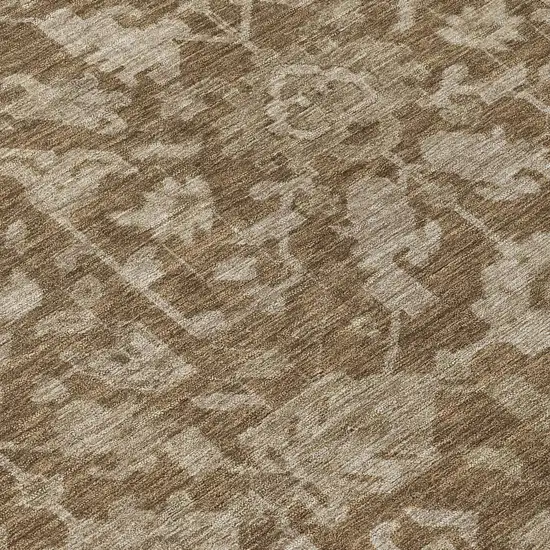 8' Brown And Beige Round Floral Washable Indoor Outdoor Area Rug Photo 9