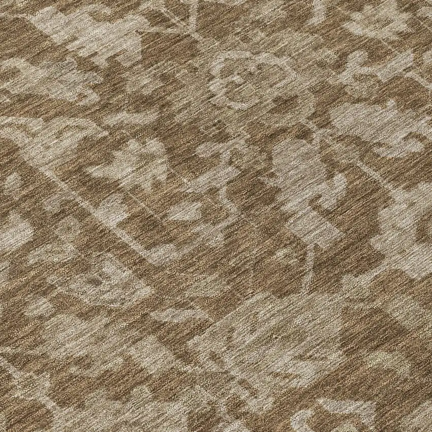 8' Brown And Beige Round Floral Washable Indoor Outdoor Area Rug Photo 9