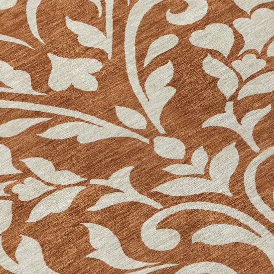 8' Brown And Beige Round Floral Washable Indoor Outdoor Area Rug Photo 8