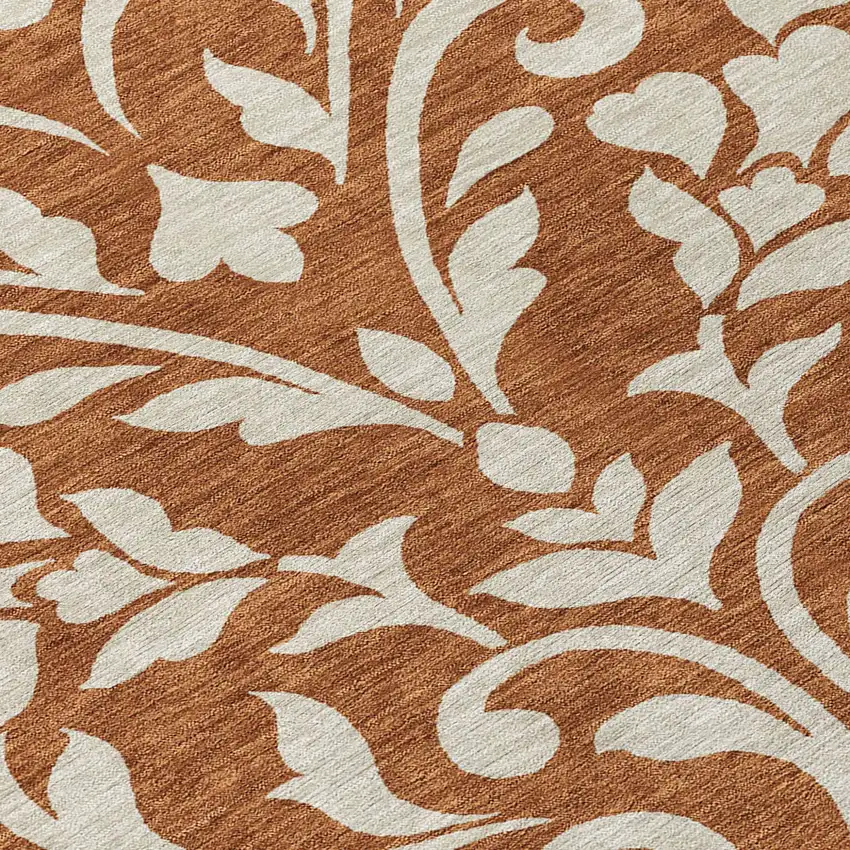 8' Brown And Beige Round Floral Washable Indoor Outdoor Area Rug Photo 8