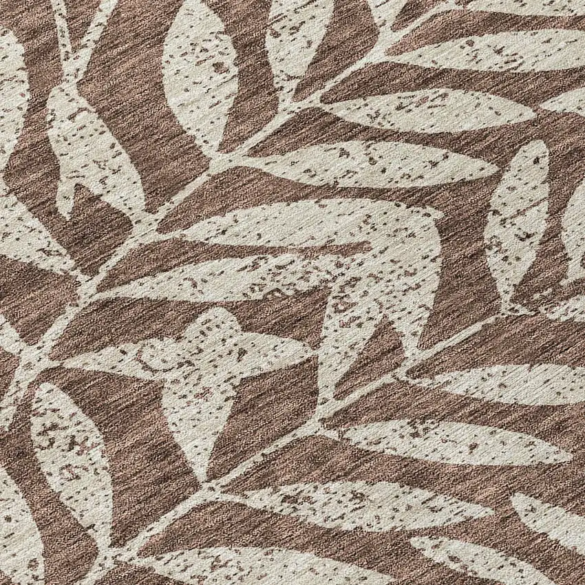 8' Brown And Beige Round Floral Washable Indoor Outdoor Area Rug Photo 8