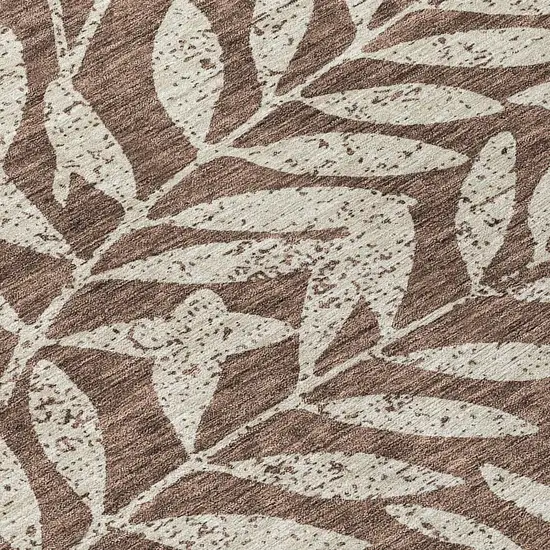 8' Brown And Beige Round Floral Washable Indoor Outdoor Area Rug Photo 8