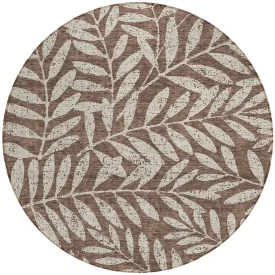 8' Brown And Beige Round Floral Washable Indoor Outdoor Area Rug Photo 4
