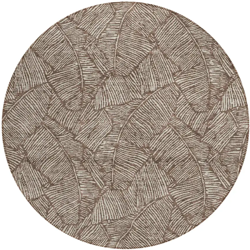8' Brown And Beige Round Floral Washable Indoor Outdoor Area Rug Photo 2