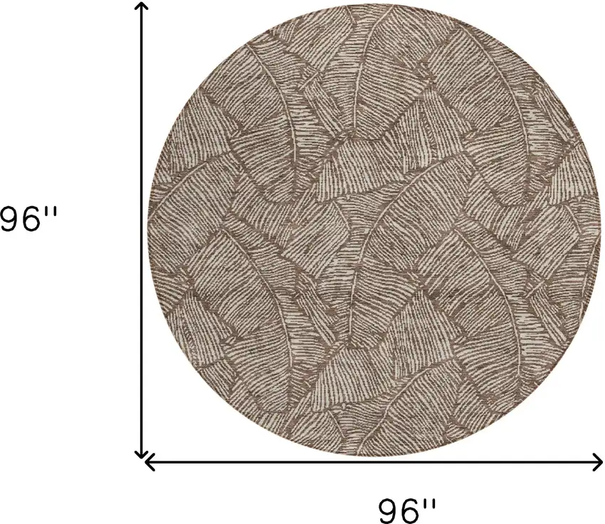 8' Brown And Beige Round Floral Washable Indoor Outdoor Area Rug Photo 3