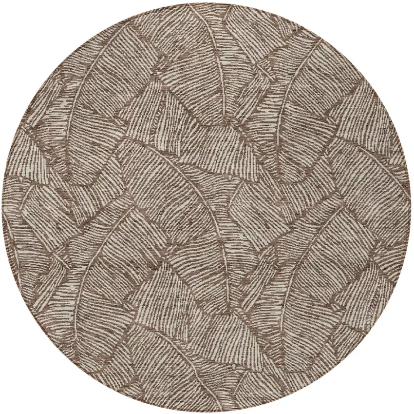 8' Brown And Beige Round Floral Washable Indoor Outdoor Area Rug Photo 6