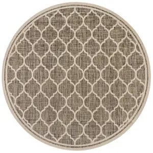 Photo of 6' Brown And Beige Round Geometric Indoor Outdoor Area Rug