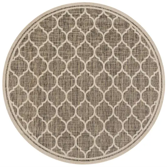 6' Brown And Beige Round Geometric Indoor Outdoor Area Rug Photo 3