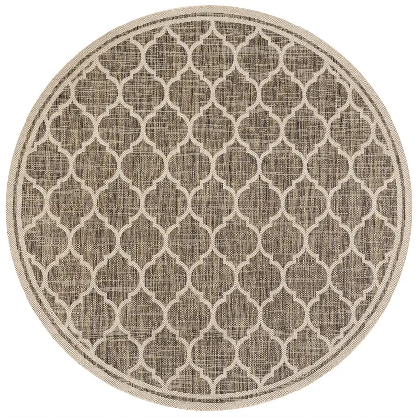 6' Brown And Beige Round Geometric Indoor Outdoor Area Rug Photo 3
