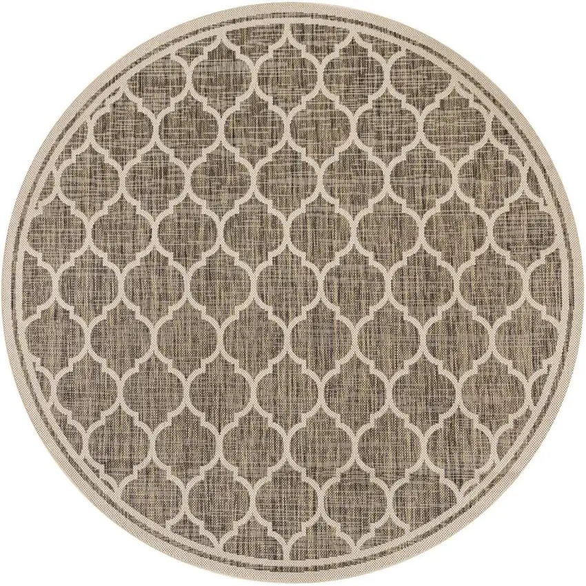 8' Brown And Beige Round Geometric Indoor Outdoor Area Rug Photo 3