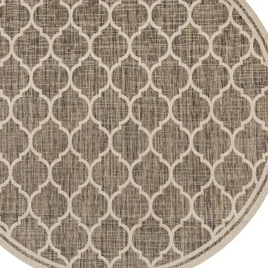 8' Brown And Beige Round Geometric Indoor Outdoor Area Rug Photo 2