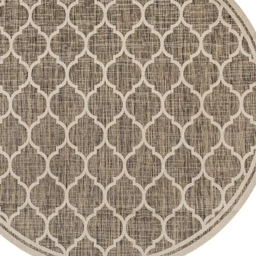 8' Brown And Beige Round Geometric Indoor Outdoor Area Rug Photo 2