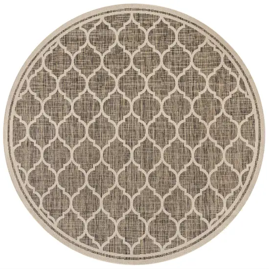 9' Brown And Beige Round Geometric Indoor Outdoor Area Rug Photo 1