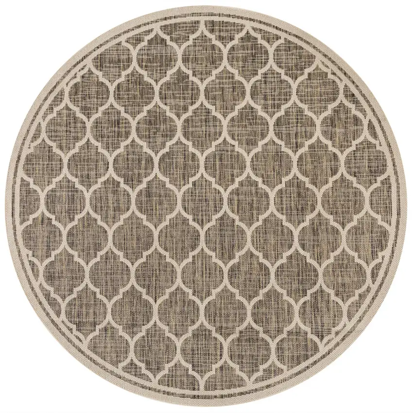 9' Brown And Beige Round Geometric Indoor Outdoor Area Rug Photo 1