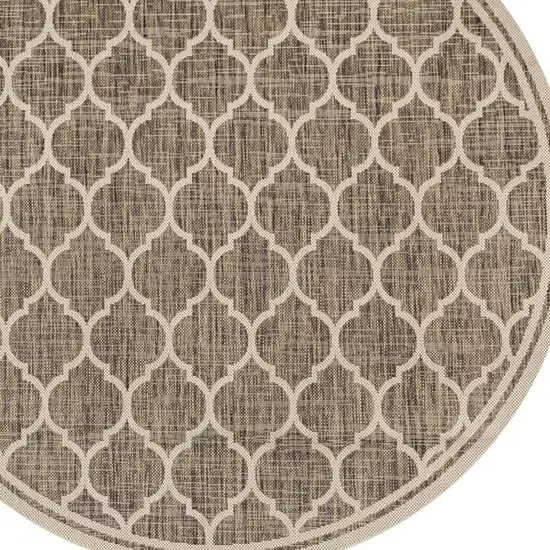 9' Brown And Beige Round Geometric Indoor Outdoor Area Rug Photo 2