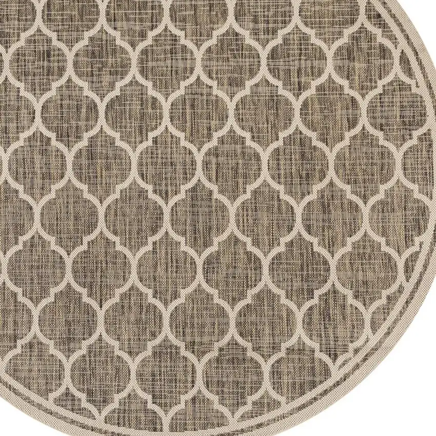 9' Brown And Beige Round Geometric Indoor Outdoor Area Rug Photo 2
