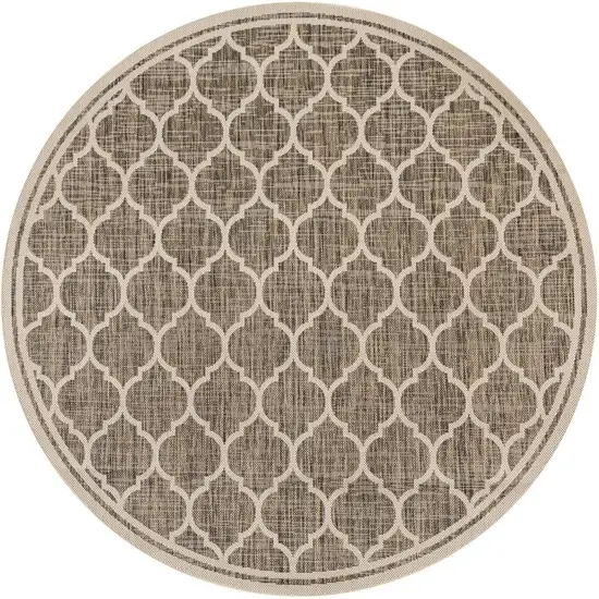 9' Brown And Beige Round Geometric Indoor Outdoor Area Rug Photo 3