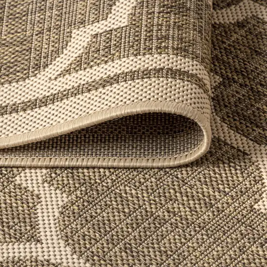 9' Brown And Beige Round Geometric Indoor Outdoor Area Rug Photo 6