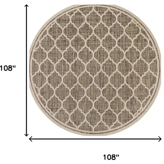 9' Brown And Beige Round Geometric Indoor Outdoor Area Rug Photo 7