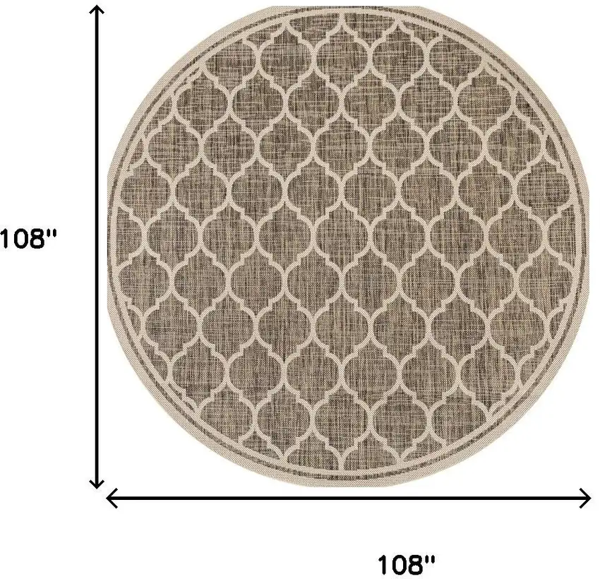 9' Brown And Beige Round Geometric Indoor Outdoor Area Rug Photo 7