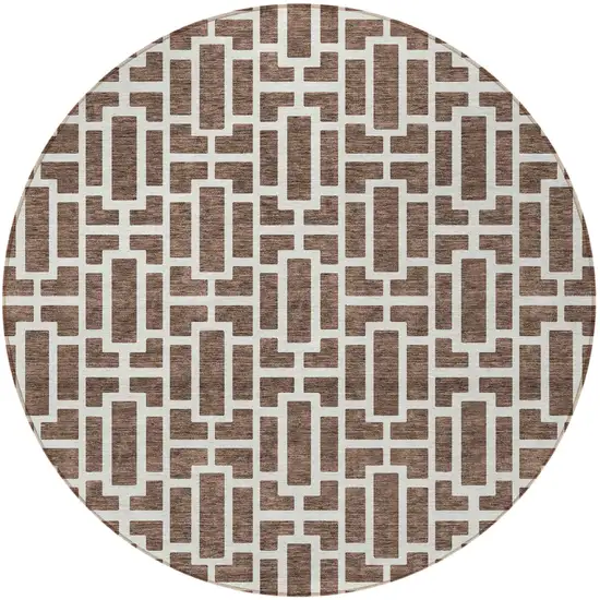 8' Brown And Beige Round Geometric Washable Indoor Outdoor Area Rug Photo 6